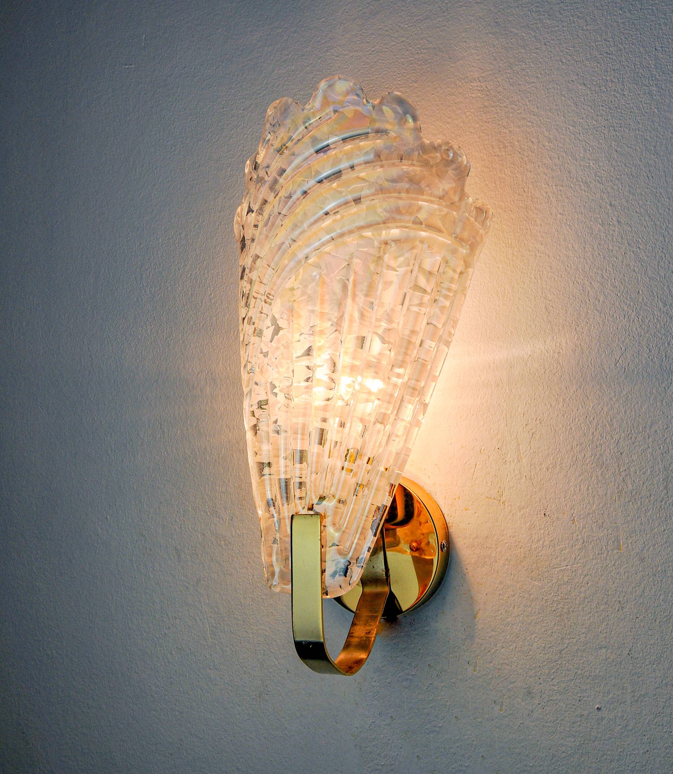 Frosted leaf wall lamp, Murano glass, Italy, 1970