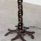 Sculptural Industrial Floor Lamp In Welded Iron Chain 80s Brutalist Design