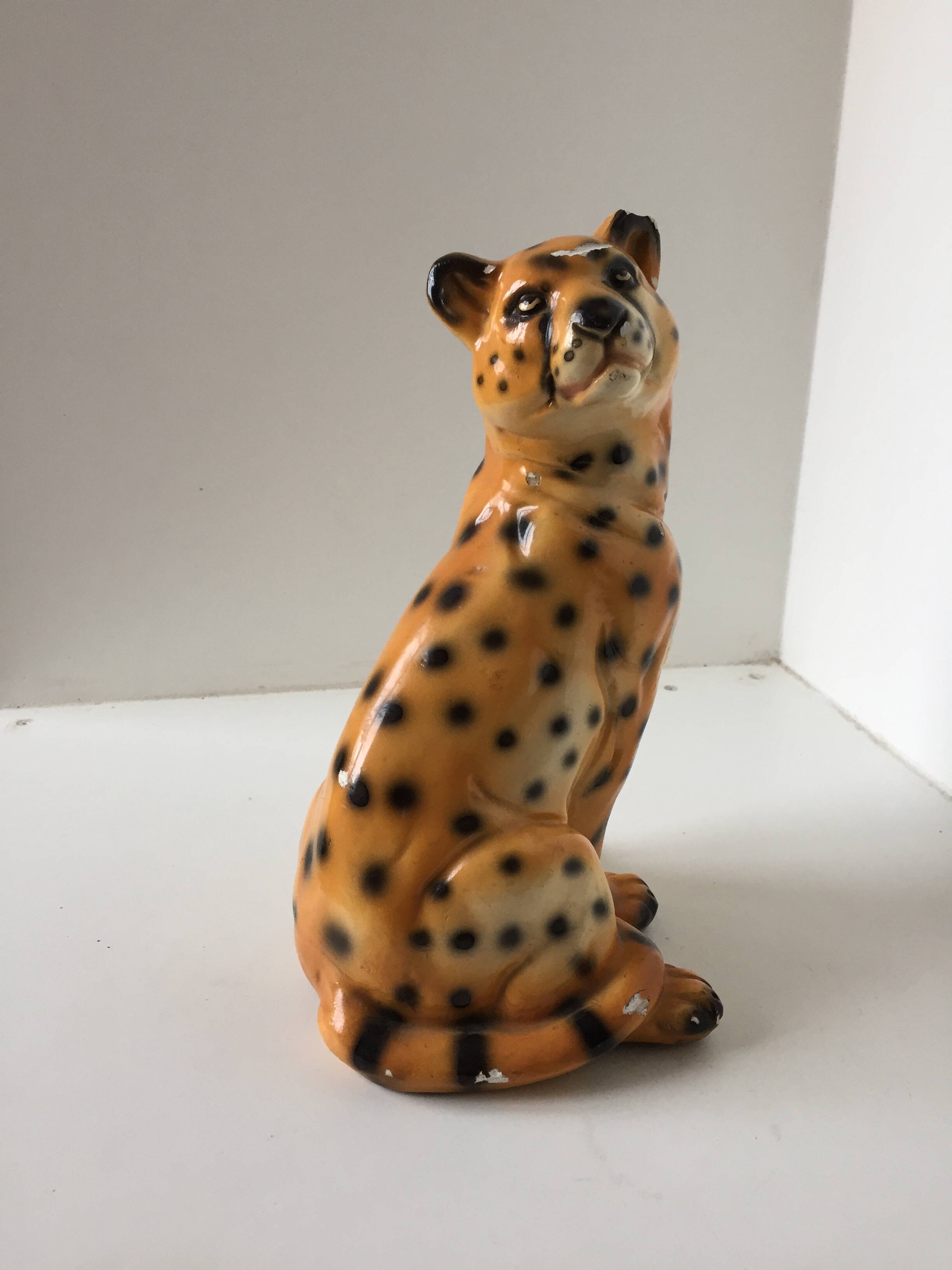 Vintage Leopard plaster statue