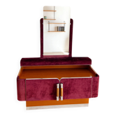 Coiffeuse en bois et velours bordeaux, années 1970-1980