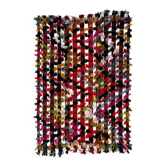 Vintage Turkish Kilim Rug with Colorful Pom Poms for Kids Room Decor