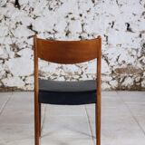 4 Scandinavian Fristho Franeker chairs in teak and faux leather, 1960.