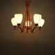 Mid-century wooden chandelier with glass shades, Czechoslovakia, 1970s.