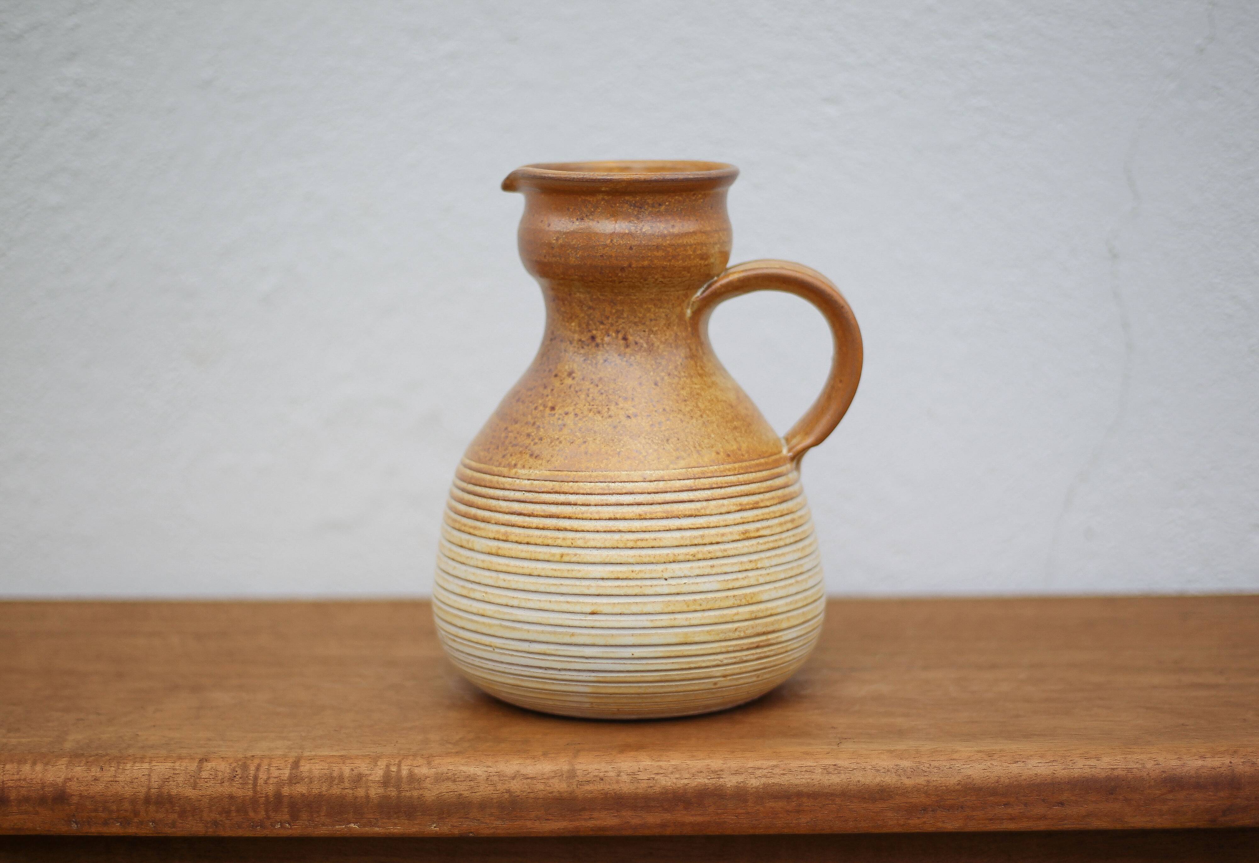 Vintage glazed terracotta pitcher, vintage carafe, jug