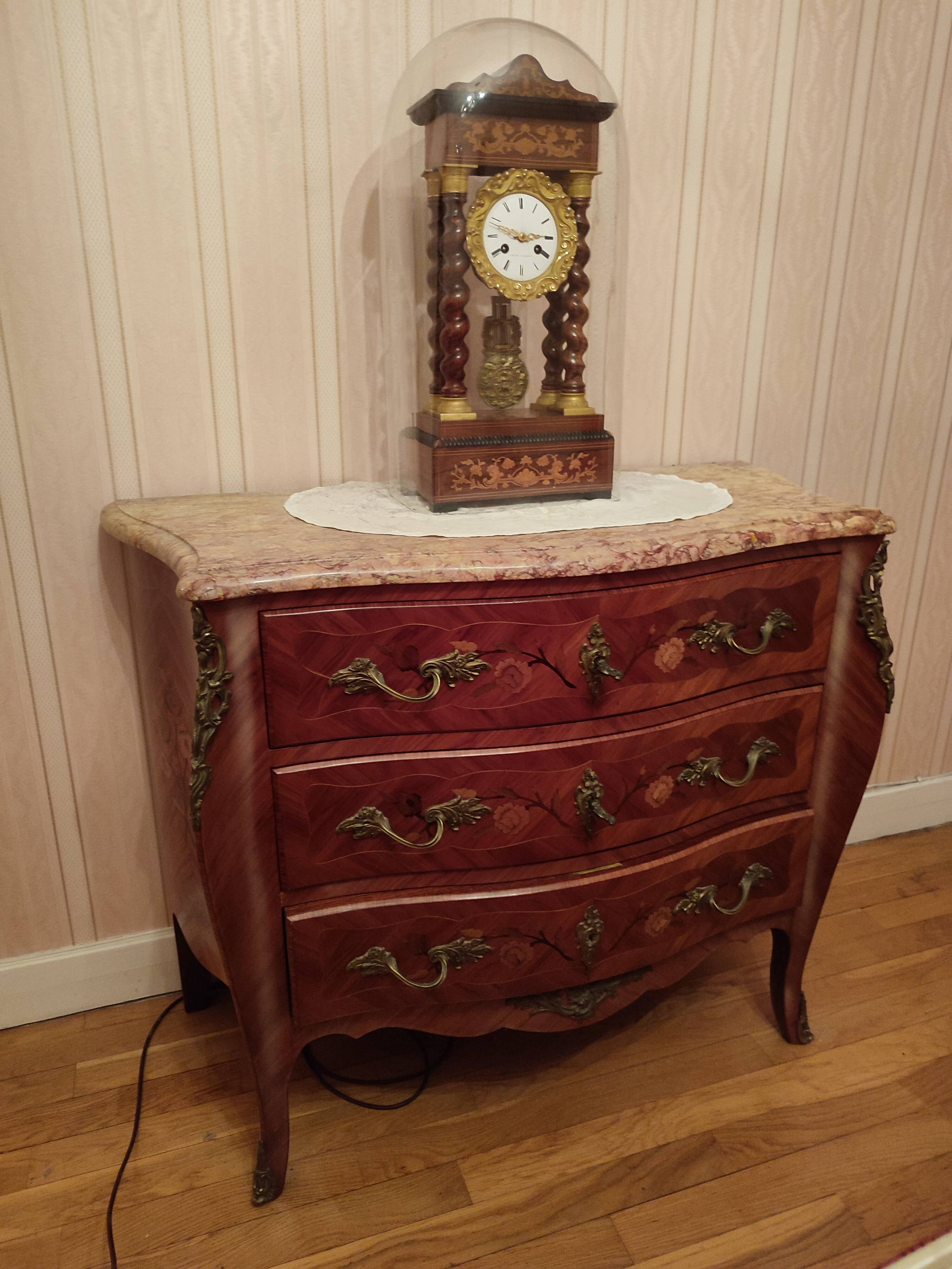 Louis XV style chest of drawers marble and rosewood