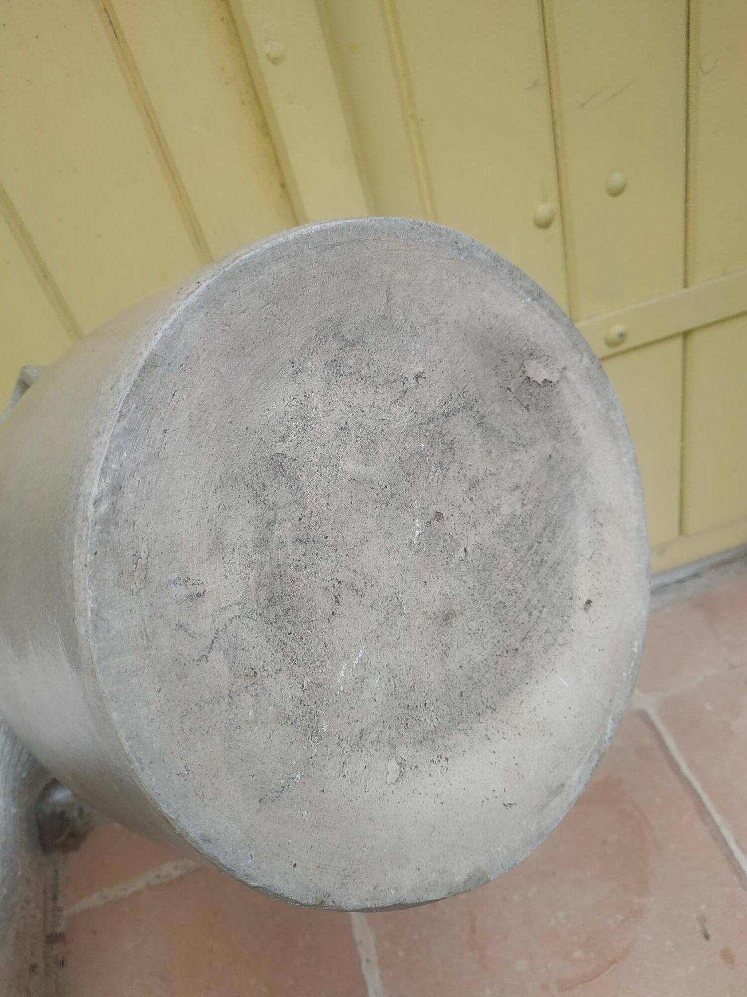 Old grease maker with two handles in gray glazed sandstone early 20th century