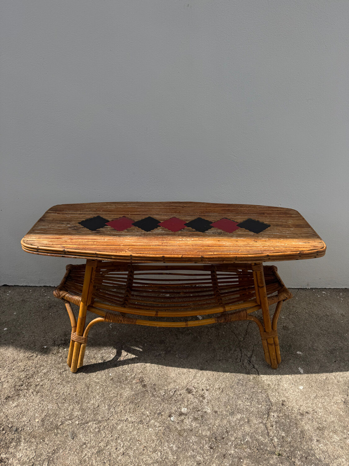 Table basse rotin bambou années 60