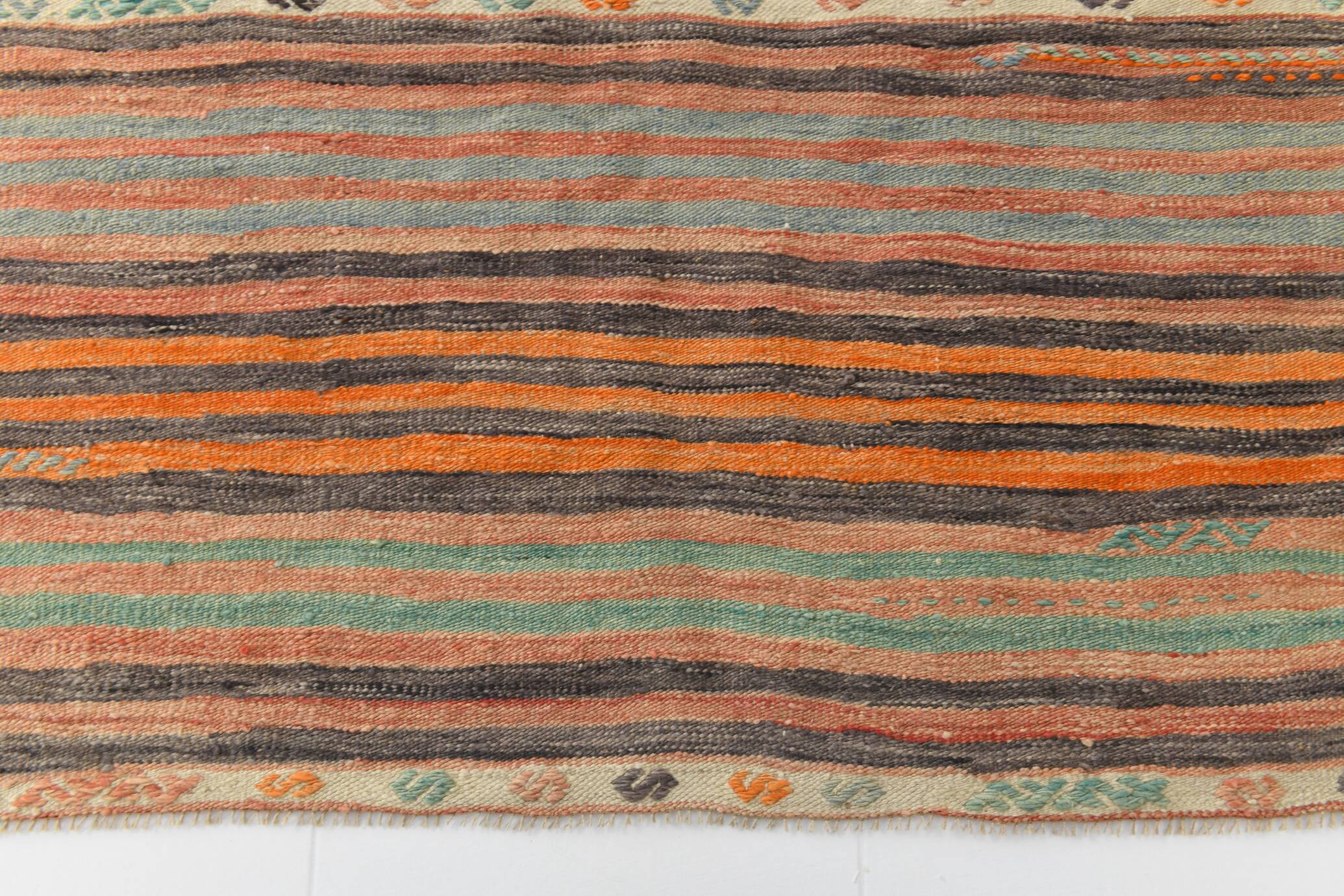 6x7 Pale Red Striped Vintage Kilim Rug, 201x227Cm