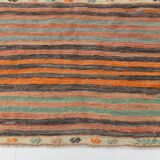 6x7 Pale Red Striped Vintage Kilim Rug, 201x227Cm