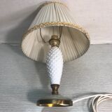 Ancienne lampe laiton verre & opaline blanc avec abat-jour crème années 70 vintage