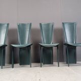 Vintage green leather dining chairs, 1980s - set of 4