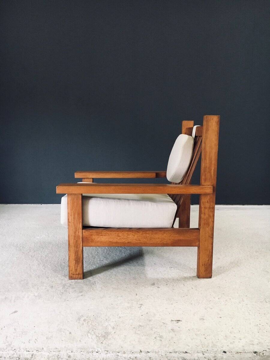Brutalist Square Oak Lounge Chair, Belgium, 1950s