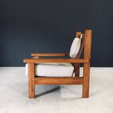 Brutalist Square Oak Lounge Chair, Belgium, 1950s