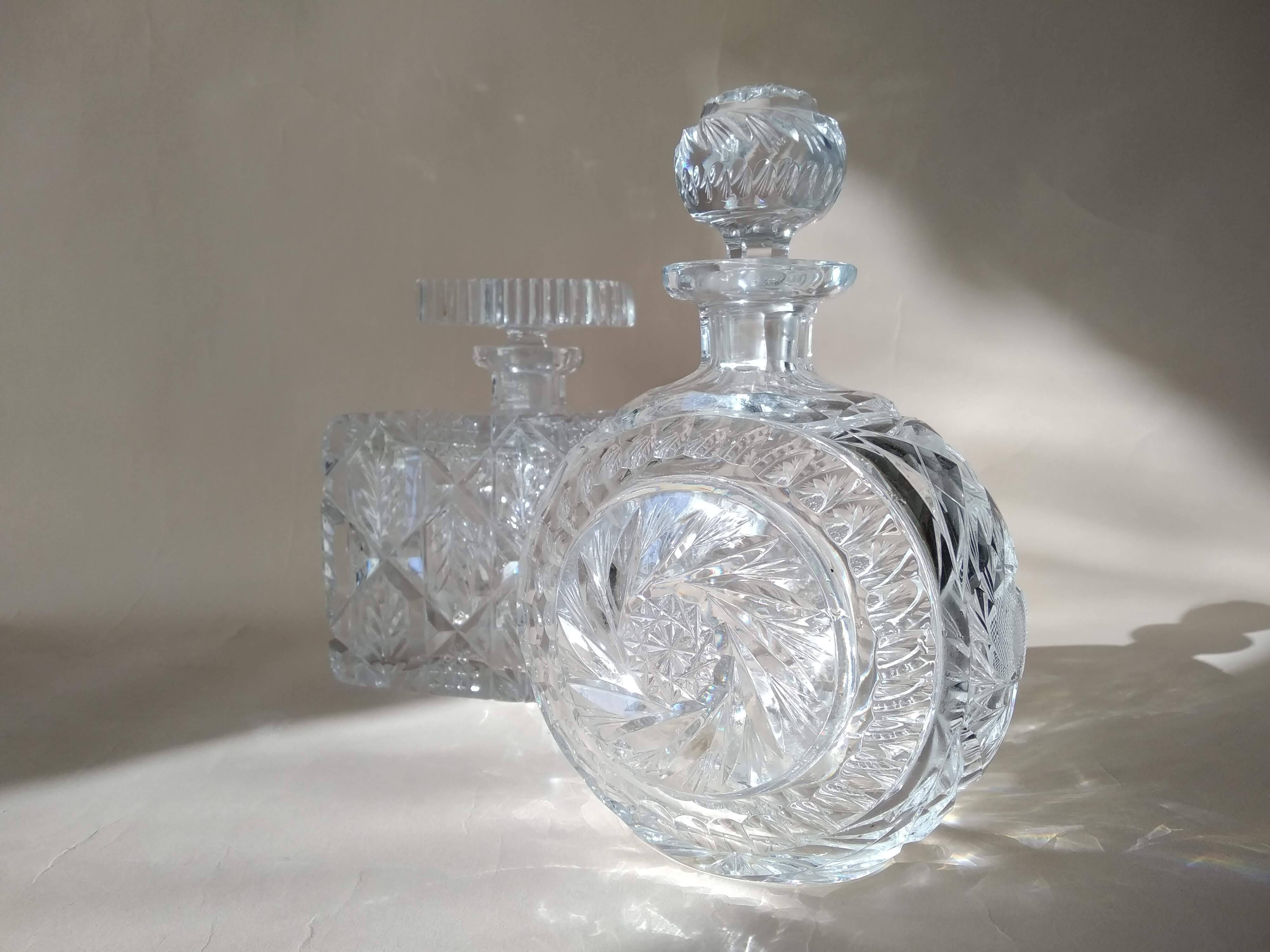 Duo de carafes à Whisky en cristal taillé vintage
