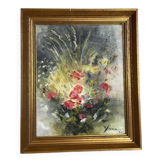 Tableau fleurs huile sur toile Yann