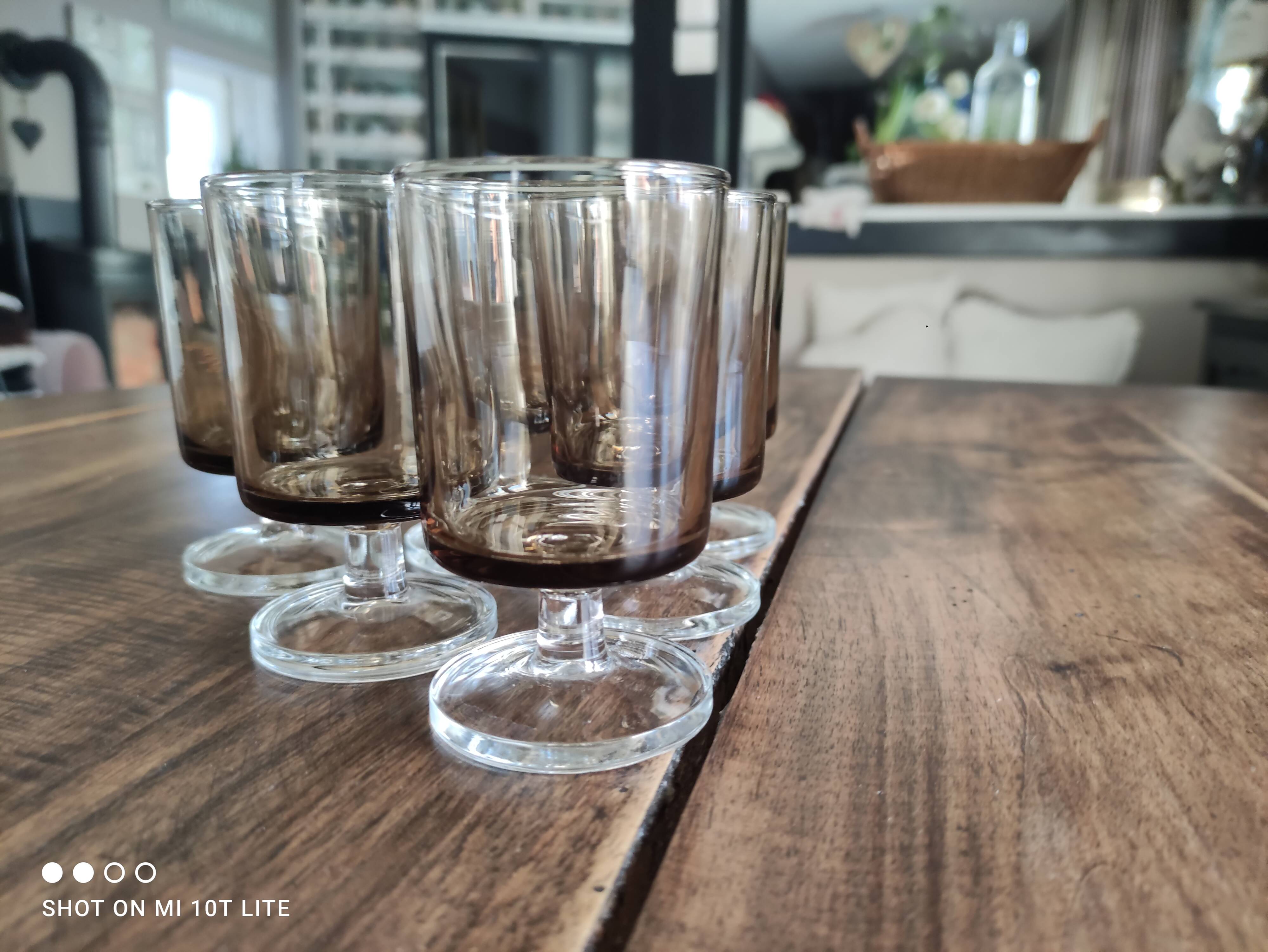 Set of 6 vintage sweet white wine glasses Luminarc smoked Sweden model