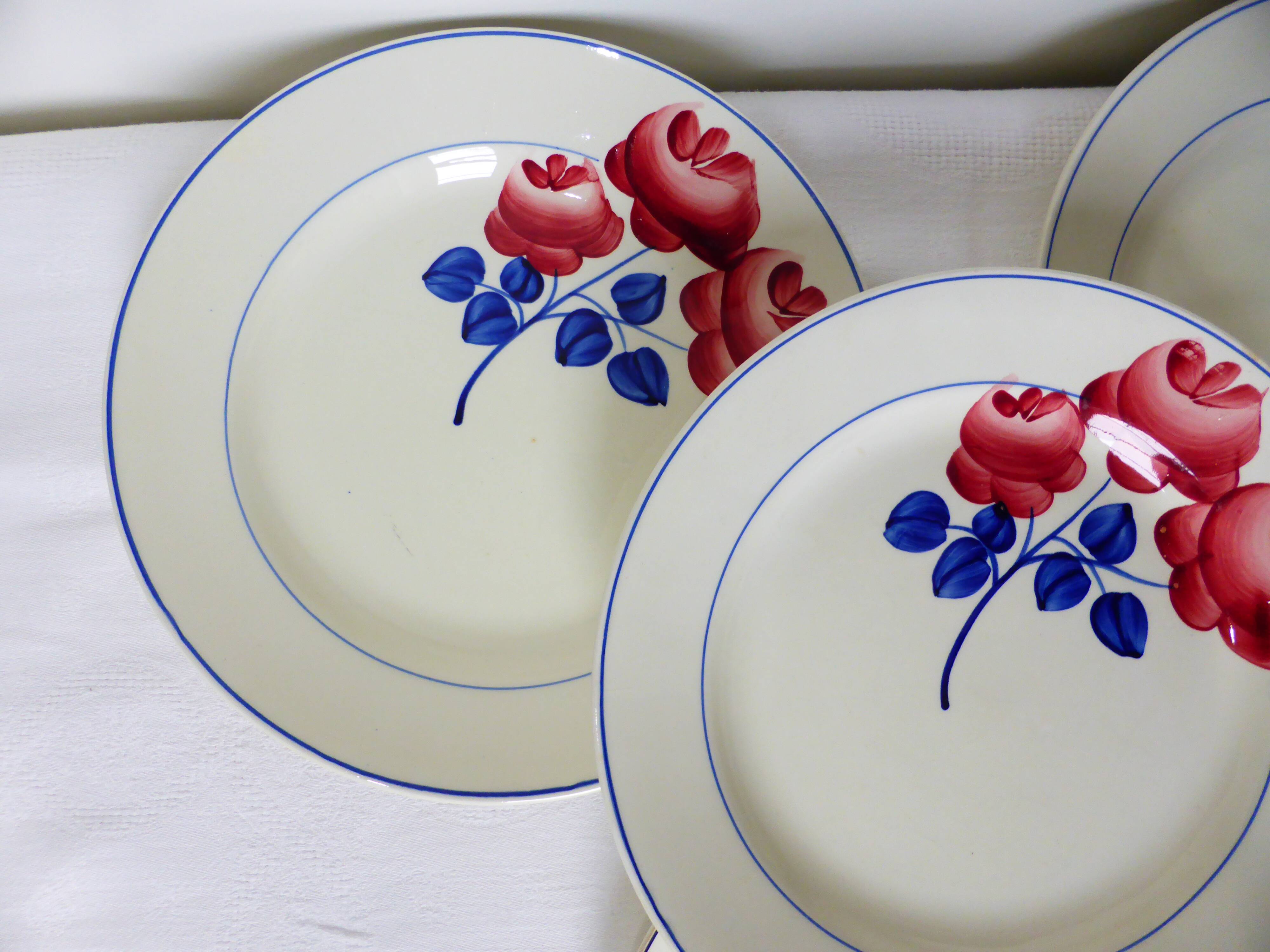 4 flat plates vintage HBCM model Rose Rouge 210358