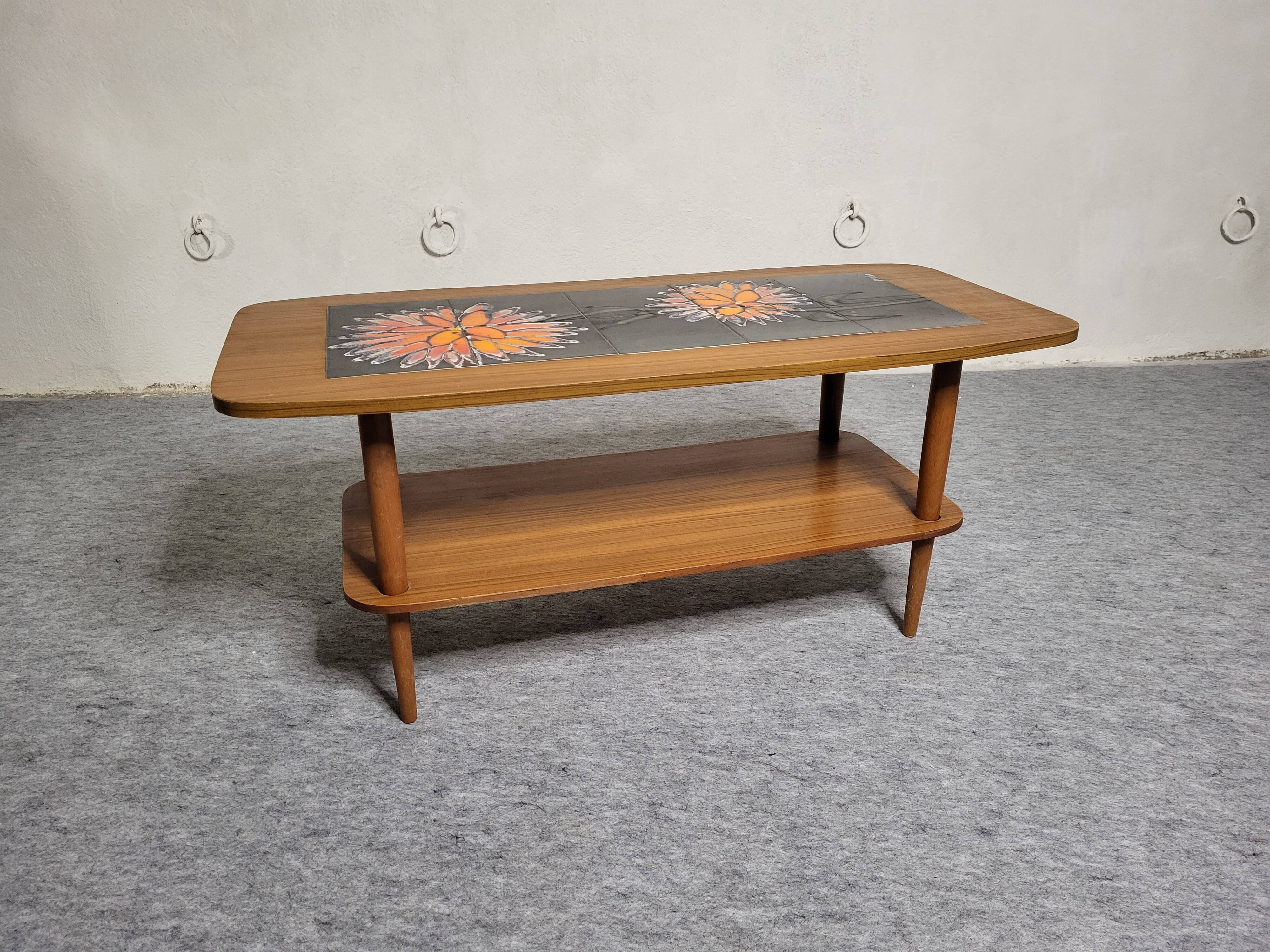 Coffee table 60s-70s scandinavian style tiles vallauris