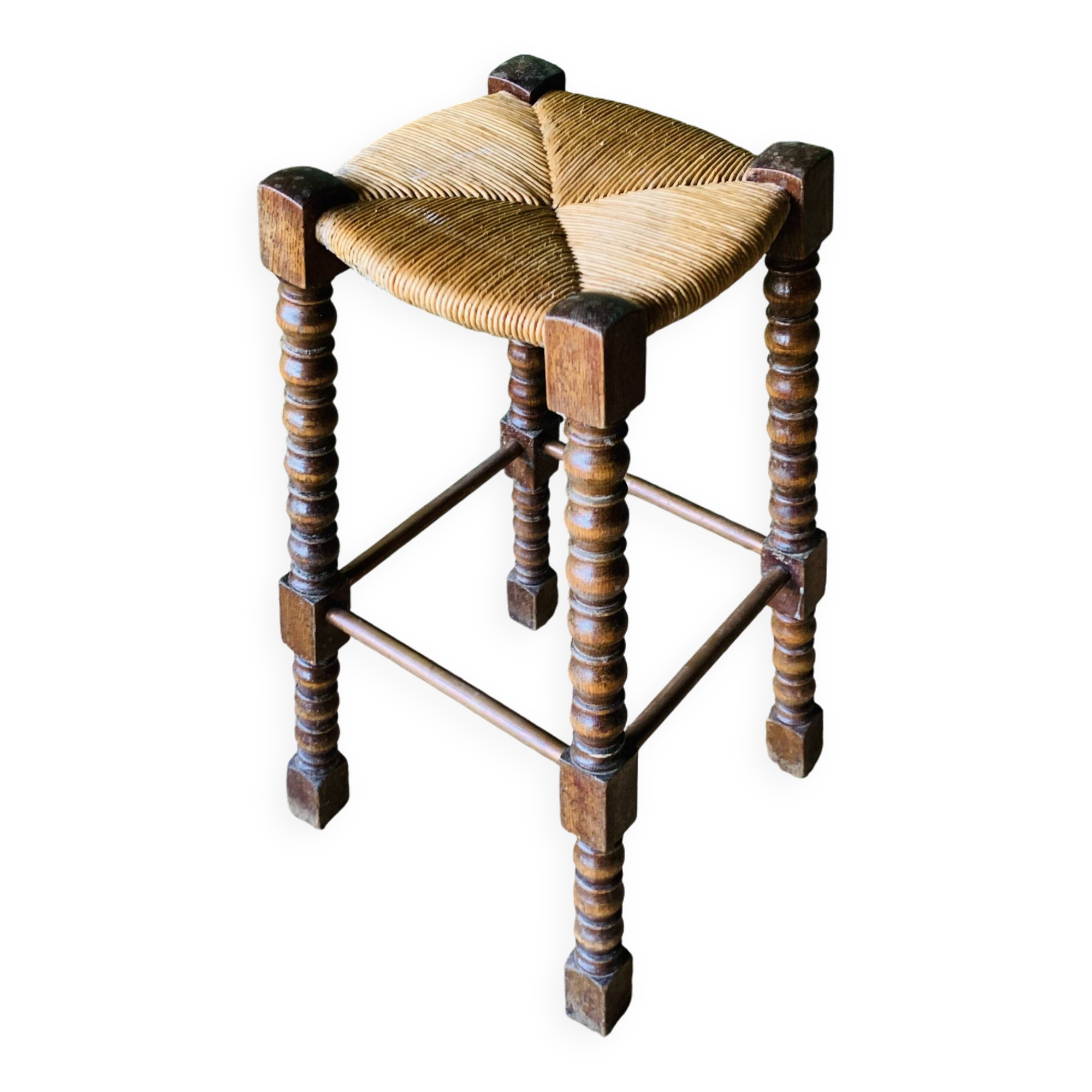 High stool in turned wood