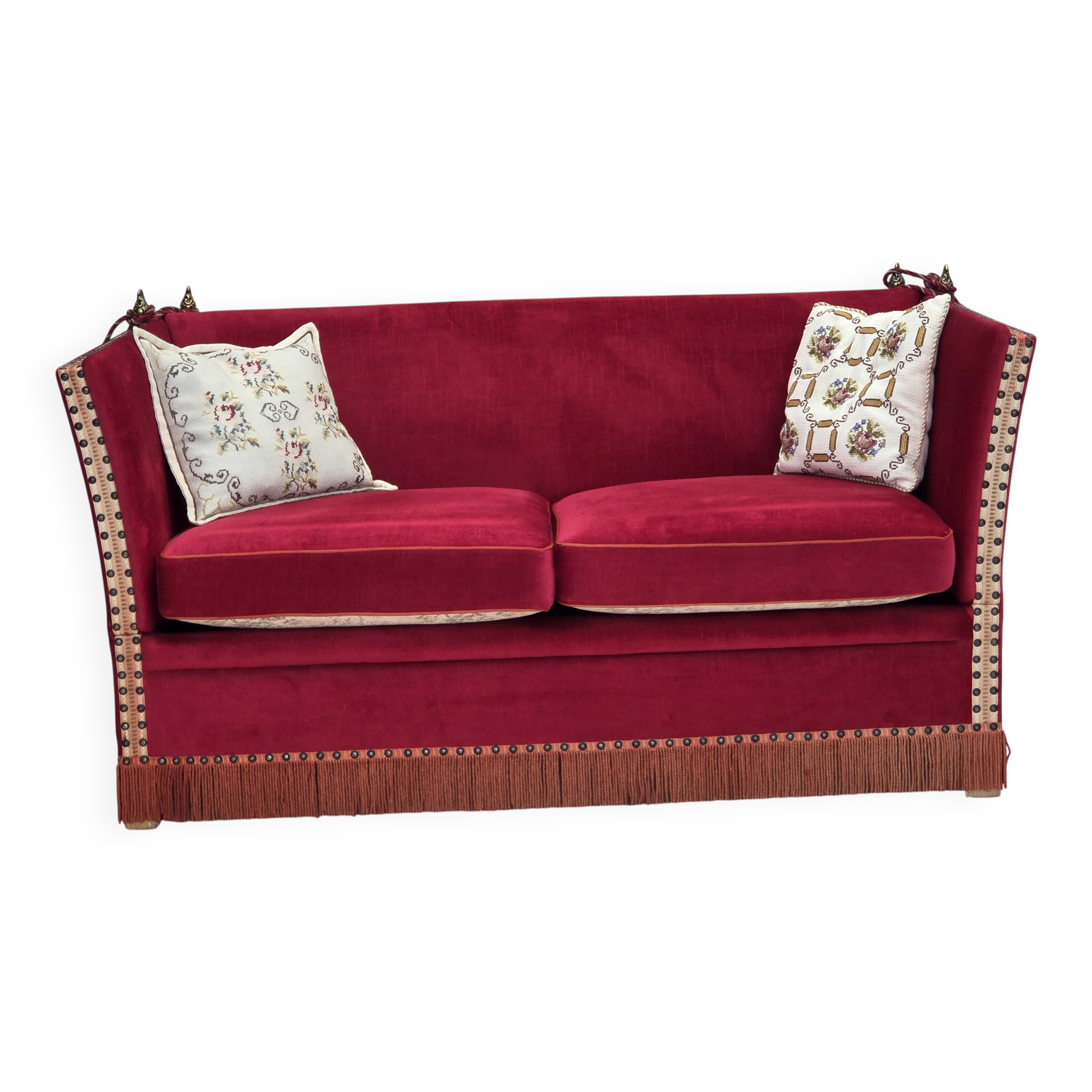 1970s, Danish 2-seater "Spanish" drop arm sofa, furniture velour.