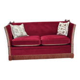 1970s, Danish 2-seater "Spanish" drop arm sofa, furniture velour.
