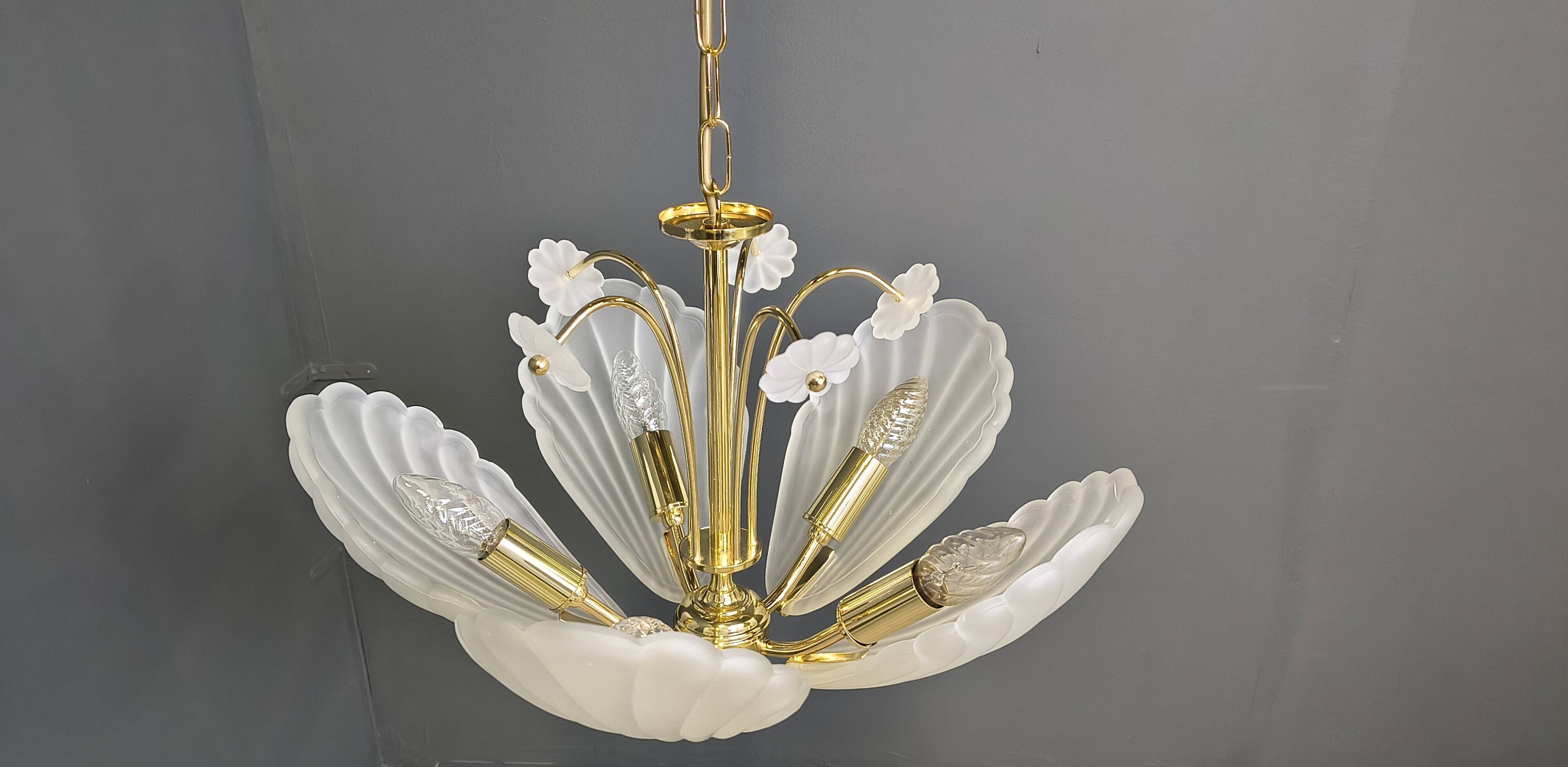Vintage Italian glass and brass chandelier, 1970s