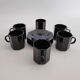 6 espresso coffee cups and their black saucers Octime Arcoroc