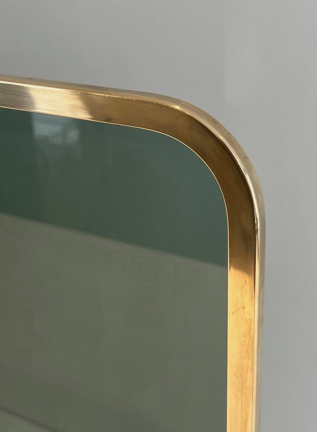 Single Panel Fire Screen in Tinted Green Glass with Brass Frame