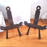 Pair of brutalist chairs tripod feet