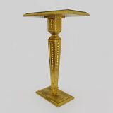 Console, pedestal table, side table in gilded wood with beveled mirror top. Ann