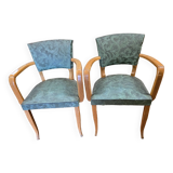 Pair of bridge armchairs in decorated skai