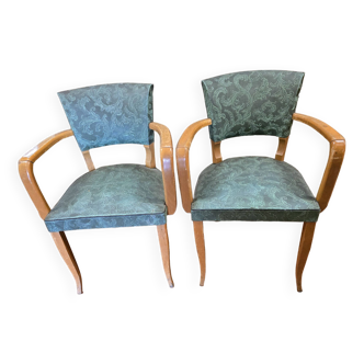 Pair of bridge armchairs in decorated skai