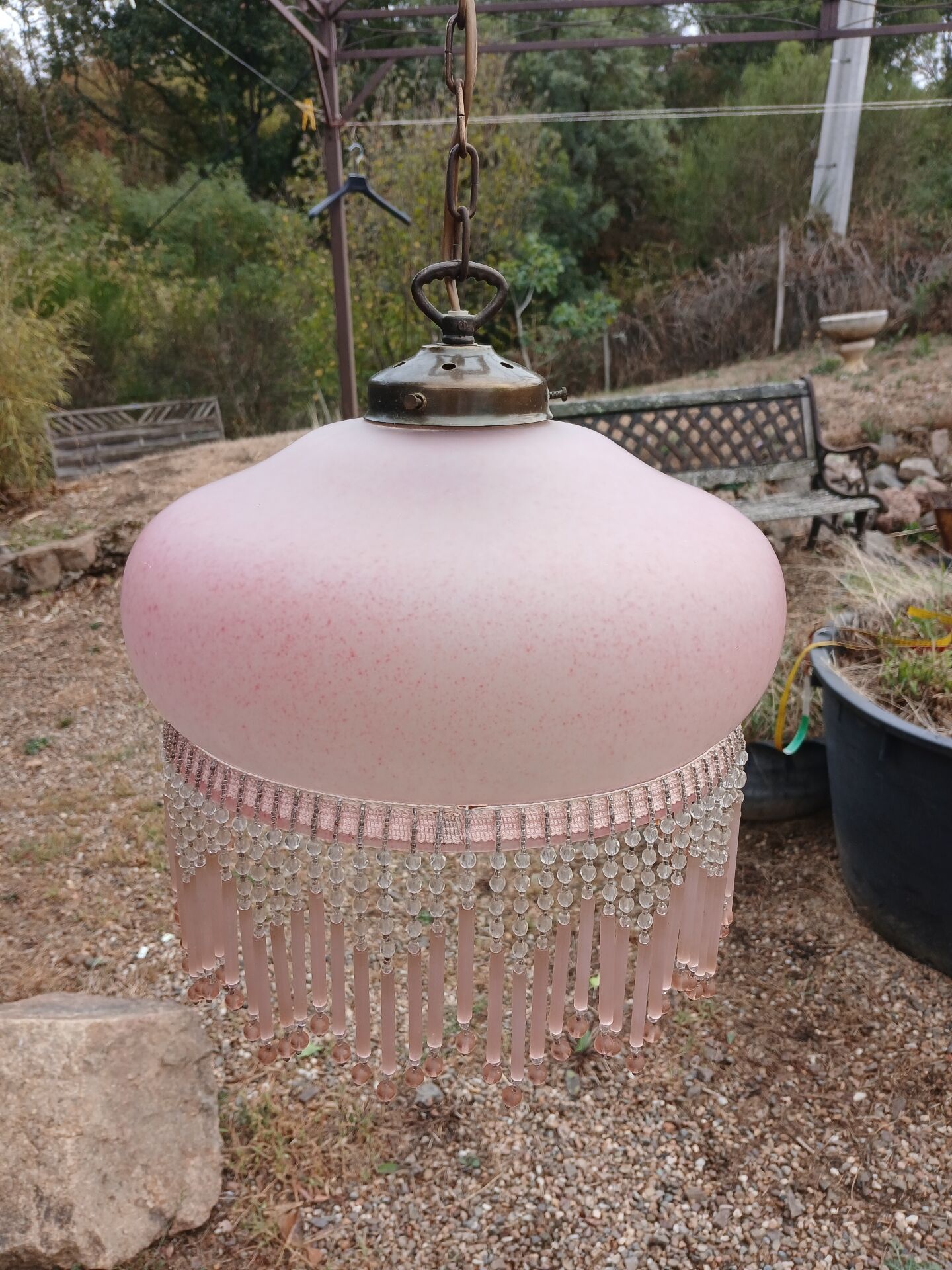 Suspension vintage en verre dépoli