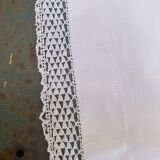 Large pillowcase, white cotton, lined with lace and monogrammed, closed with mother-of-pearl buttons