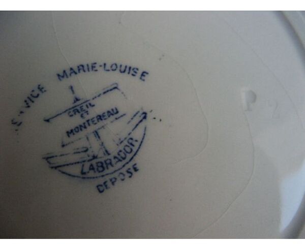 Lot de 6 assiettes plates faïence Creil Montereau décor Marie Louise