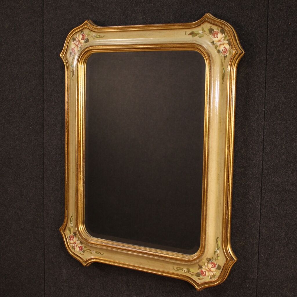 Miroir laqué, doré et peint italien - 93x73cm