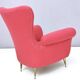Wingback Red Cotton Armchair with Brass Feet, Italy