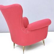 Wingback Red Cotton Armchair with Brass Feet, Italy