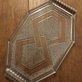 Old Art Deco glass presentation tray or dish with geometric patterns