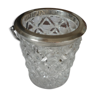 Glass and silver metal ice bucket