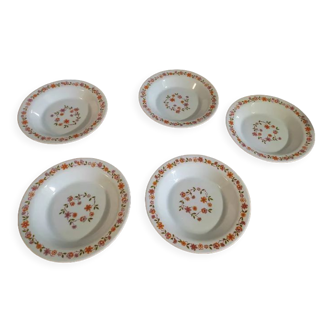 Assiettes creuses Arcopal fleurs orange