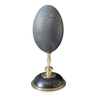 Oeuf d'Émeu, Socle Laiton et Marbre Noir (Début XXè) H : 21 cm | Curiosité