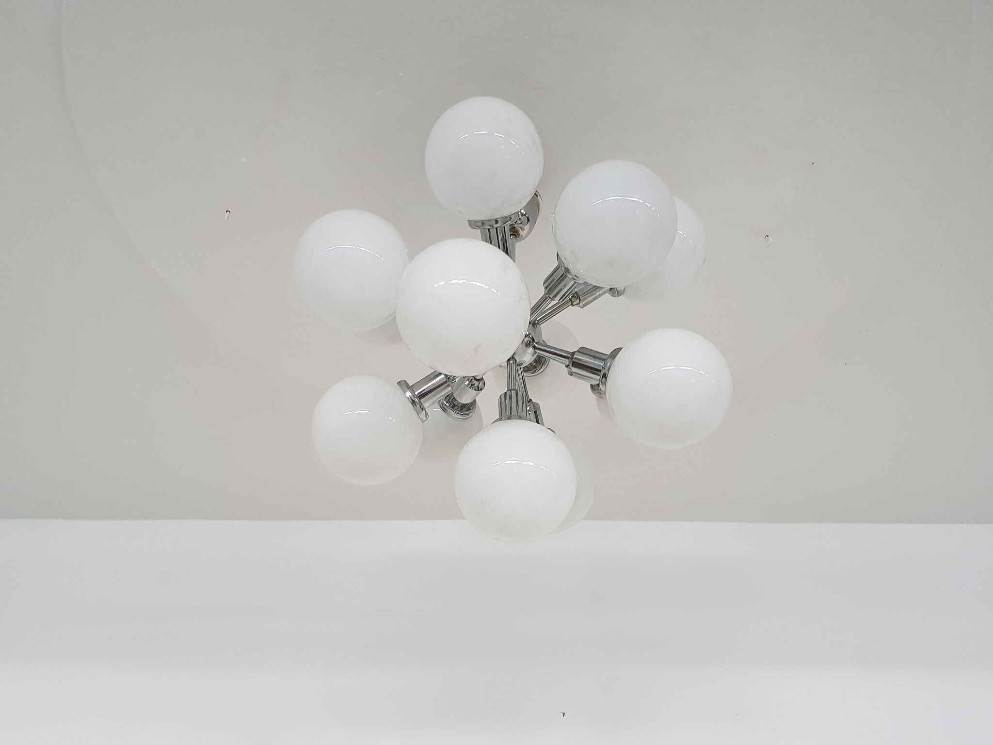 Mid-century "Sputnik" metal pendant light with 13 glass globes, 1970's