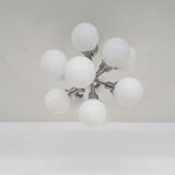 Mid-century "Sputnik" metal pendant light with 13 glass globes, 1970's