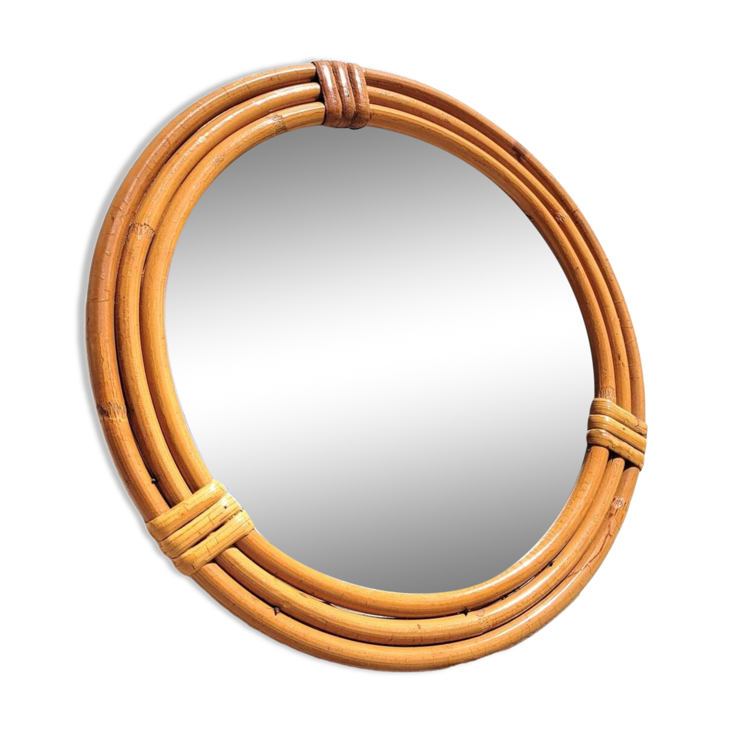Small round rattan mirror 1970