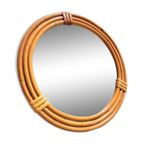 Small round rattan mirror 1970