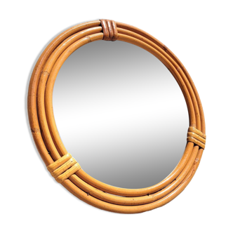 Small round rattan mirror 1970