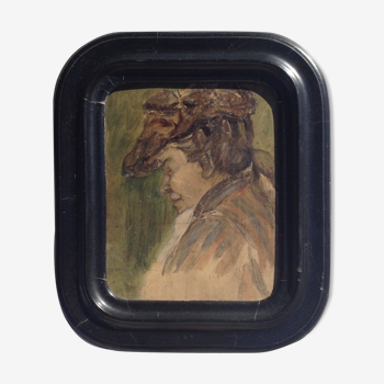 Peinture sur bois ancienne "portrait" cadre Napoléon 3