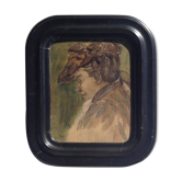 Peinture sur bois ancienne "portrait" cadre Napoléon 3