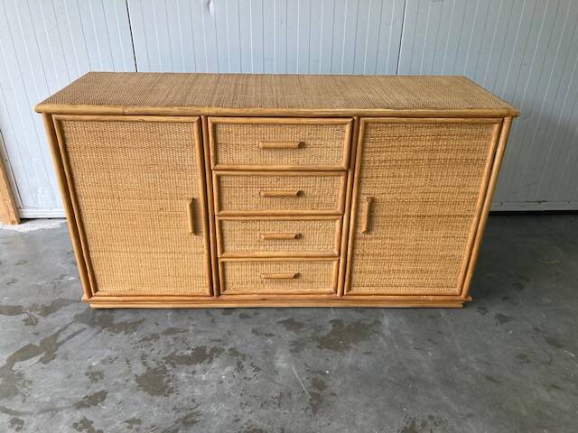 Vintage rattan sideboard in Roche Bobois style